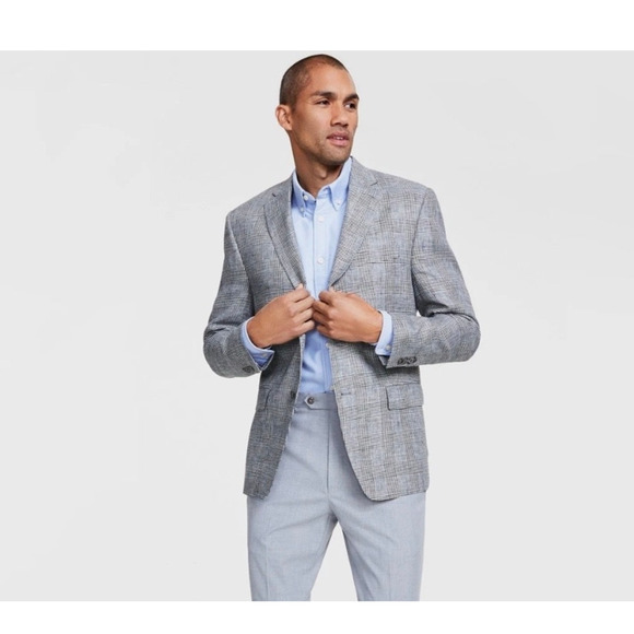 NWT Michael Kors Classic Fit Linen Sport Coat, Black/White Plaid, Men’s 42R - Picture 1 of 10